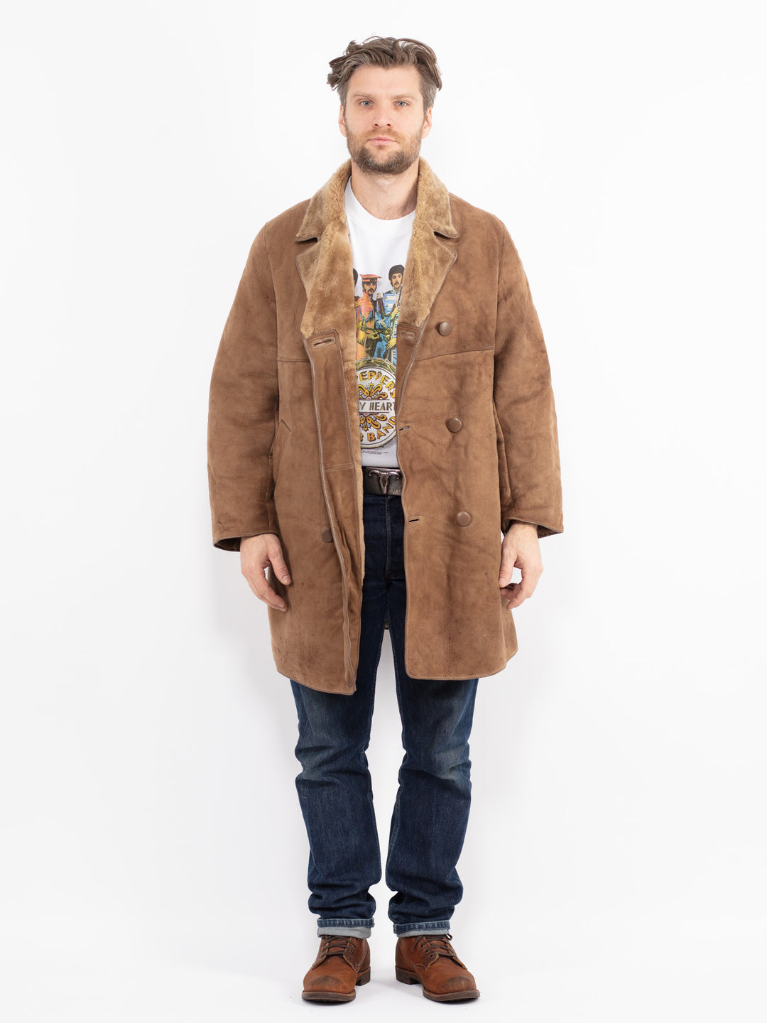 Vintage 70's Men Sheepskin Coat in BeigeZ2644