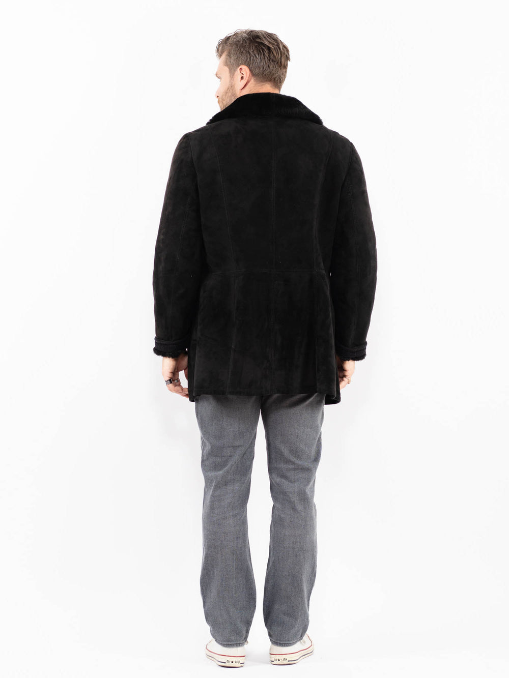 Vintage 70's Men Sheepskin Coat in BlackZ1912