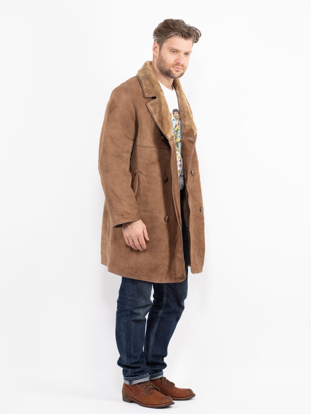 Vintage 70's Men Sheepskin Coat in BeigeZ2644