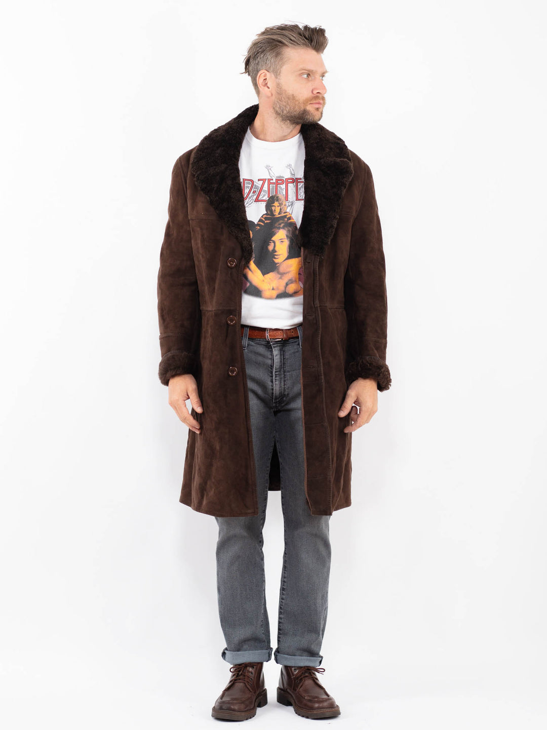 Vintage 70's Men Sheepskin Coat in BrownZ2262