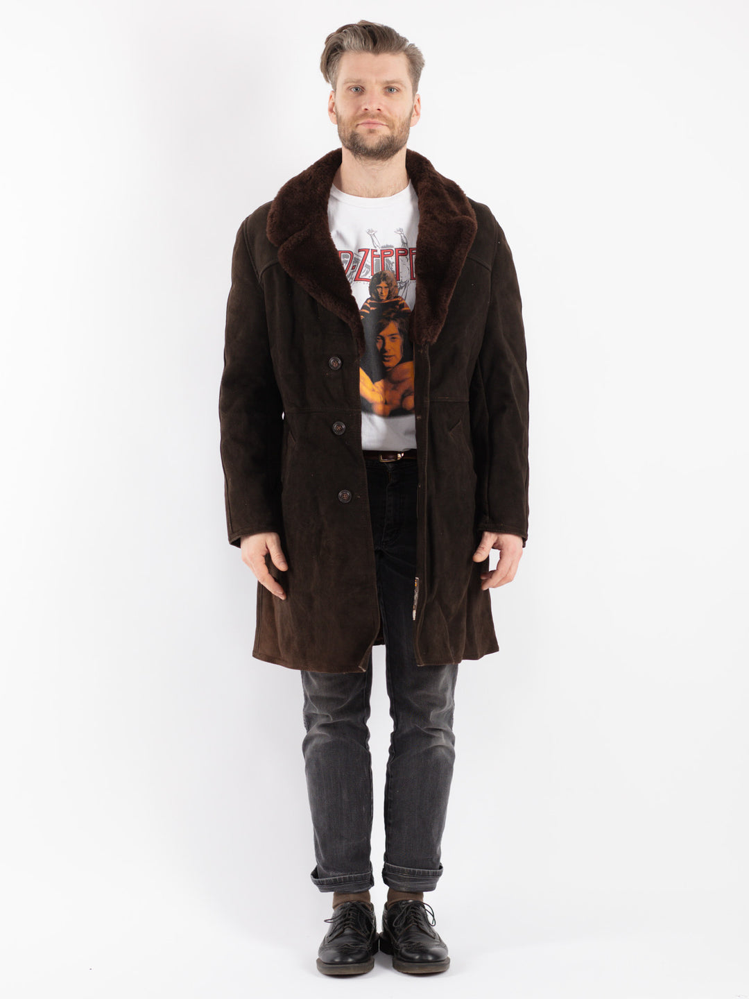 Vintage 70's Men Sheepskin Coat in Brown