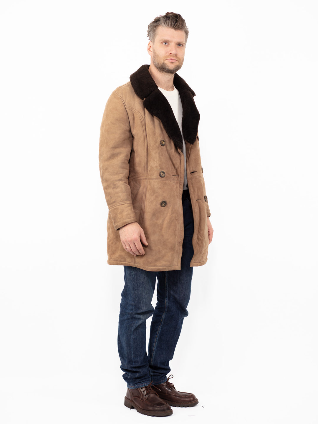Vintage 70's Men Sheepskin Coat in BeigeZ2543