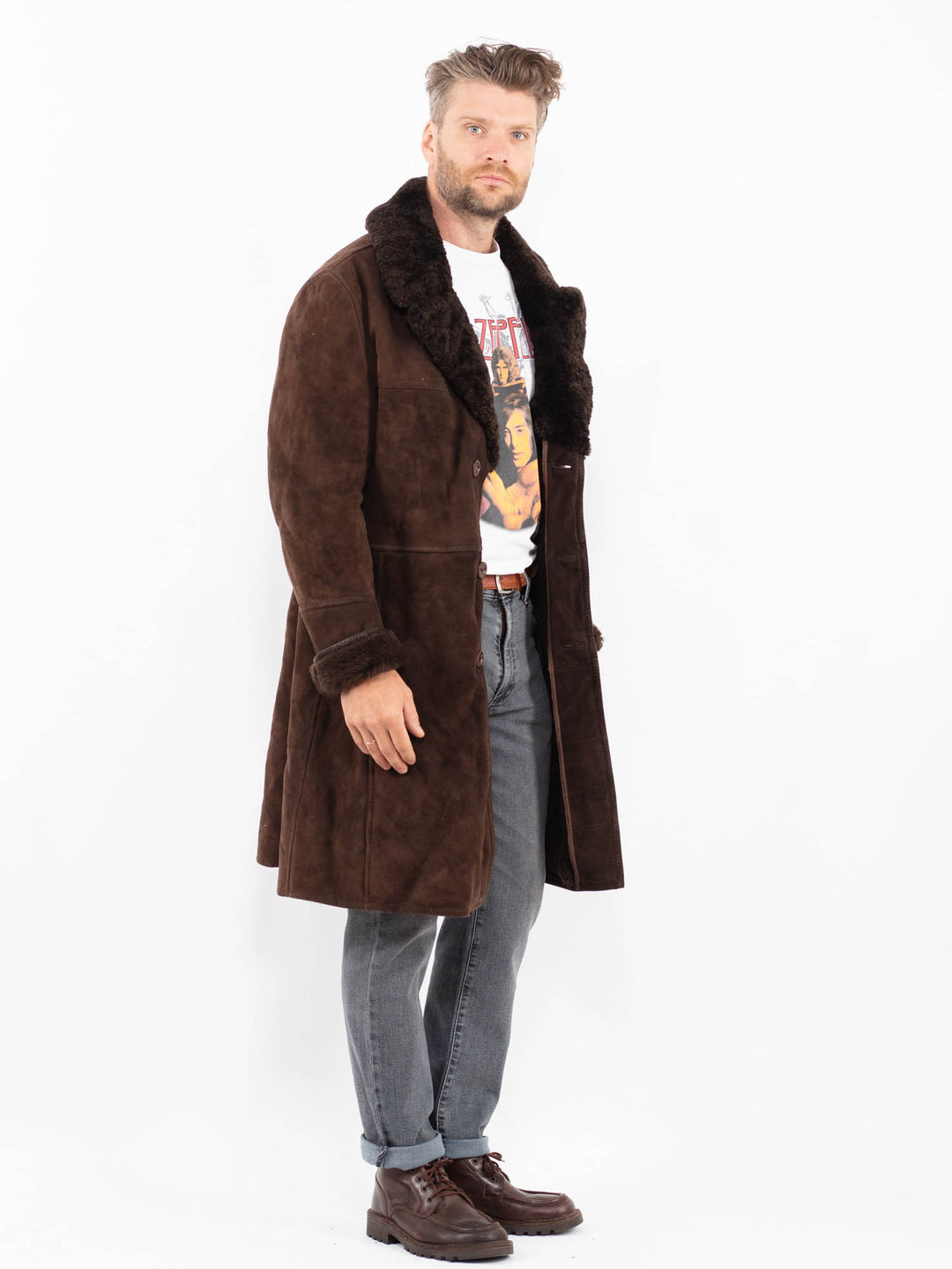 Vintage 70's Men Sheepskin Coat in BrownZ2262