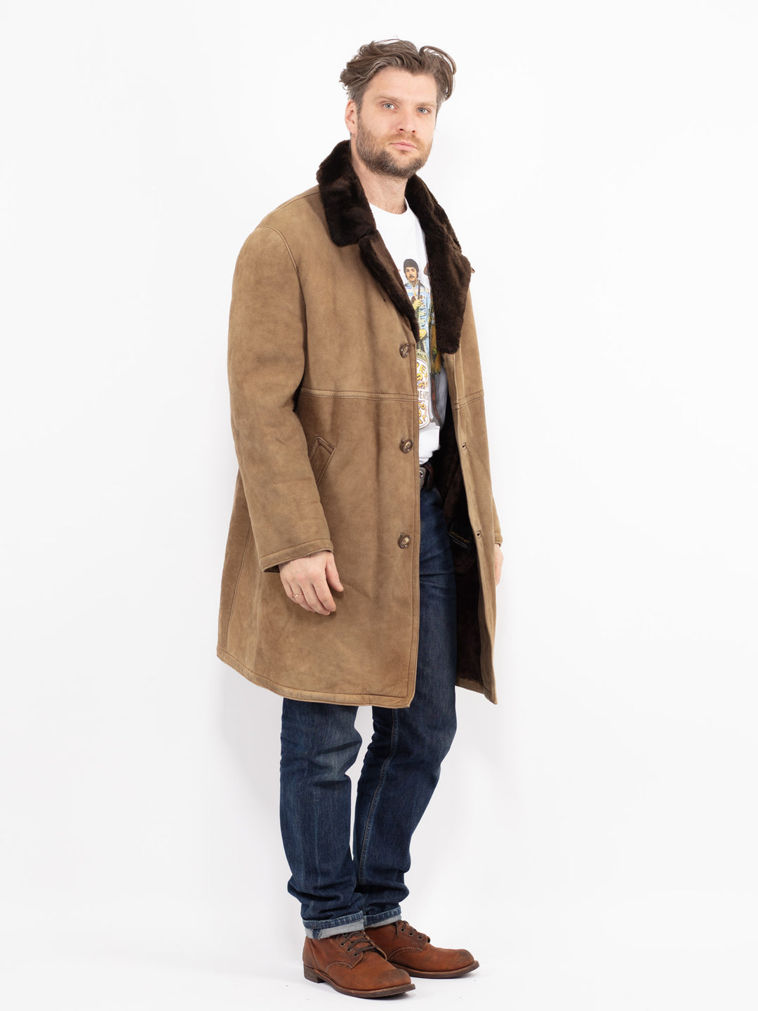 Vintage 70's Men Sheepskin Coat in BeigeZ2645