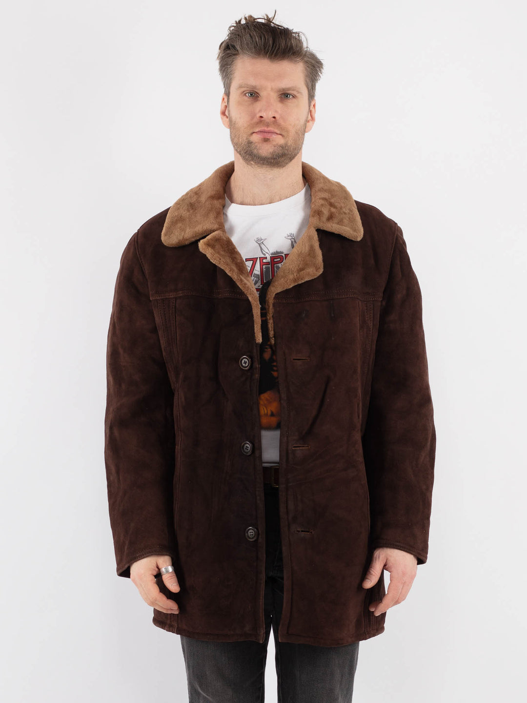 Vintage 70's Men Sheepskin Coat in BrownZ765