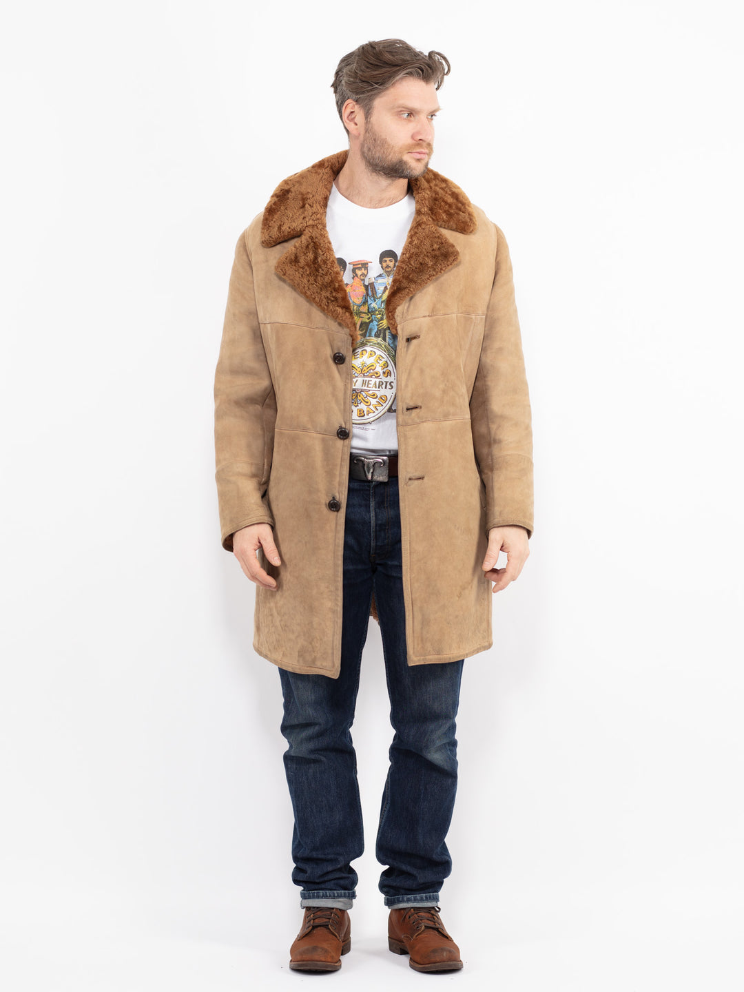 Vintage 70's Men Sheepskin Coat in BeigeZ2646