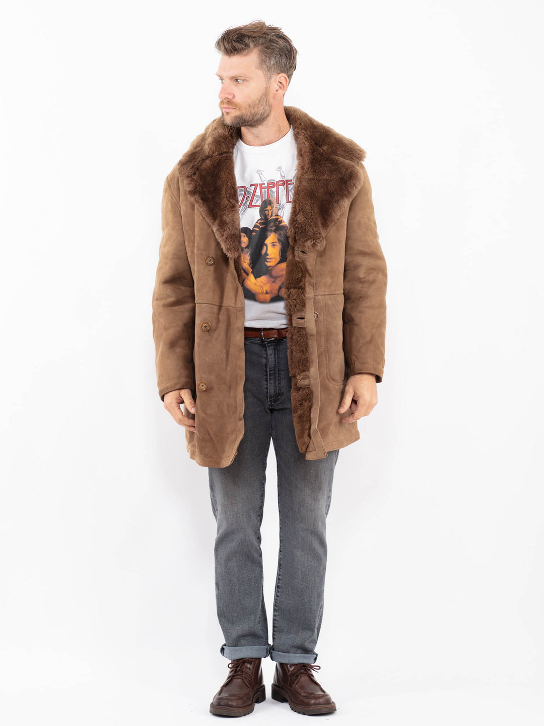 Vintage 70's Men Sheepskin Coat in BeigeZ2264