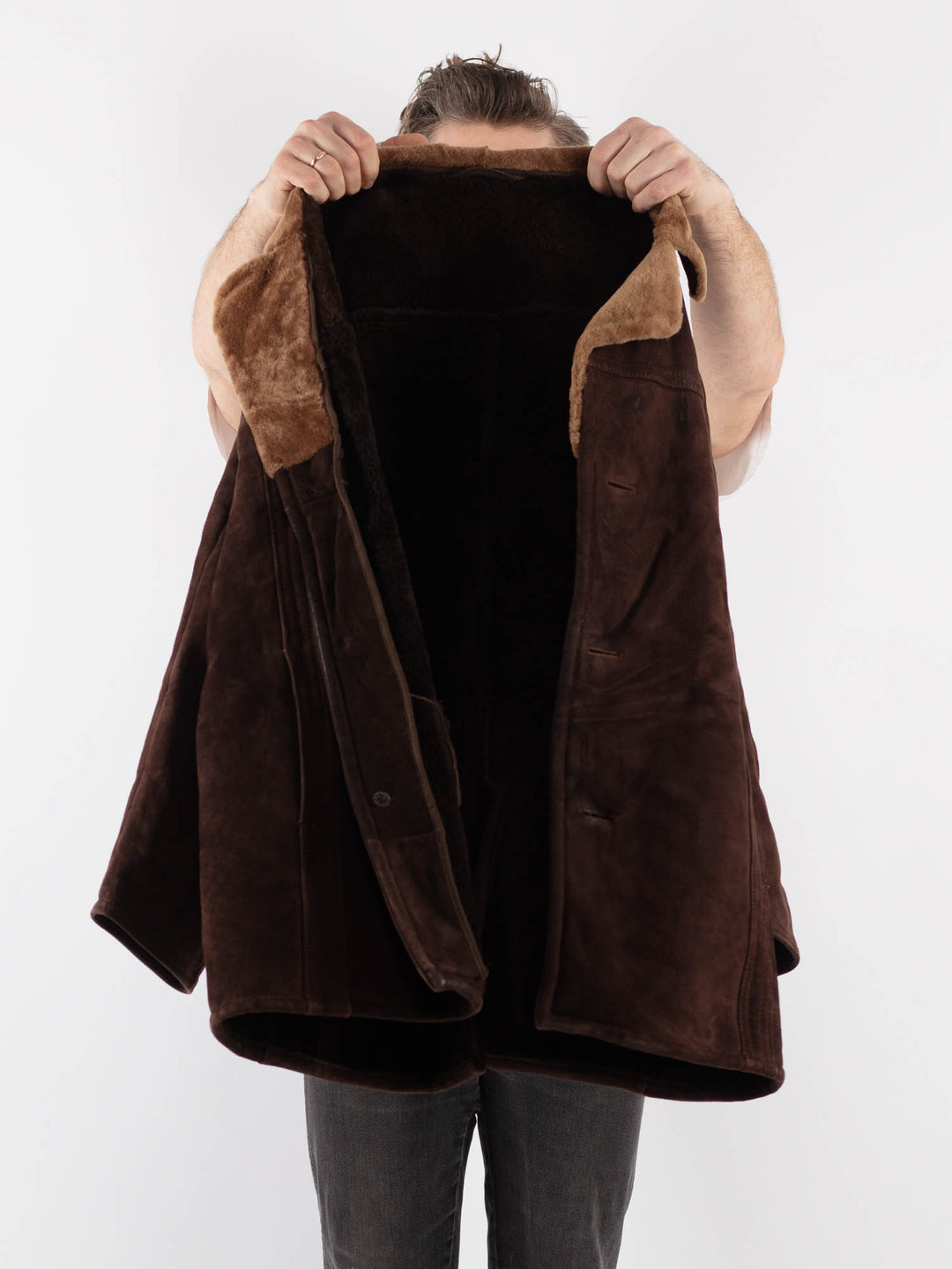 Vintage 70's Men Sheepskin Coat in BrownZ765