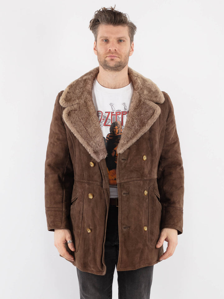 Vintage 70's Men Sheepskin Coat in Brown - NorthernGrip