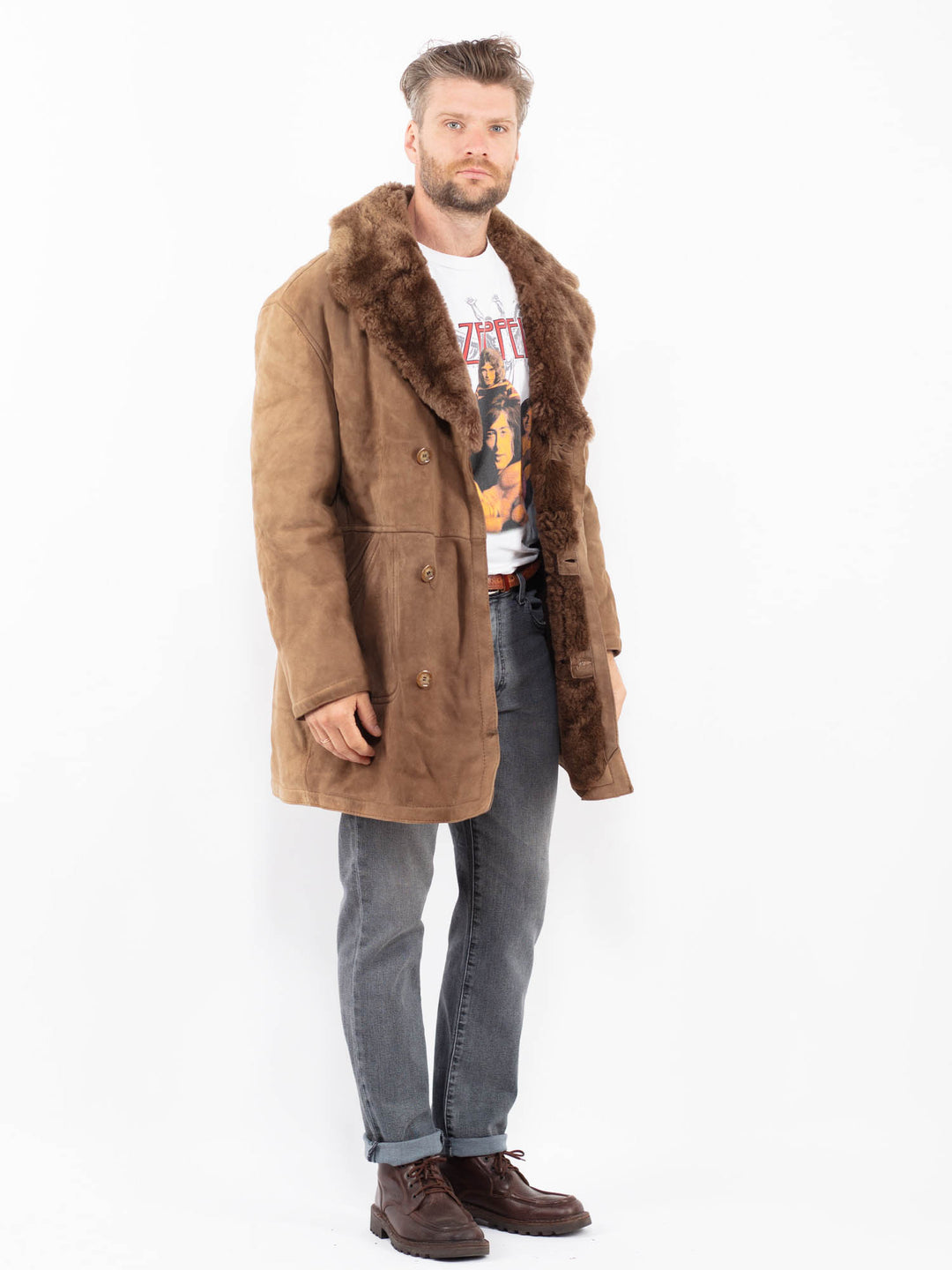 Vintage 70's Men Sheepskin Coat in BeigeZ2264
