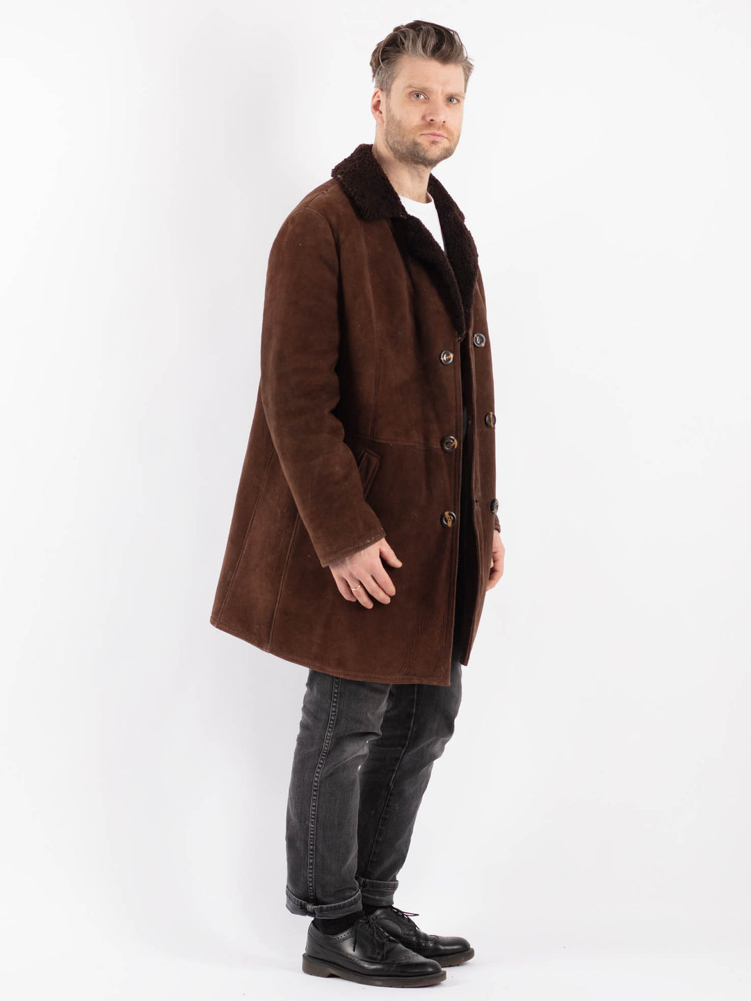 Vintage 70's Men Sheepskin Coat in BrownZ419