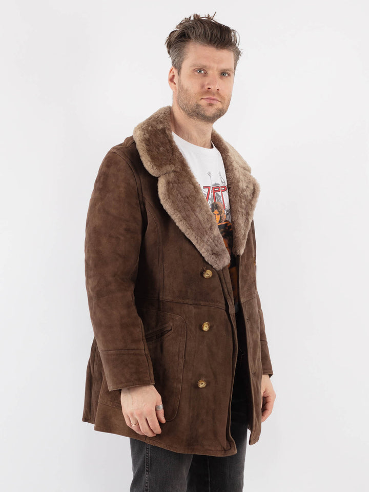 Vintage 70's Men Sheepskin Coat in Brown - NorthernGrip