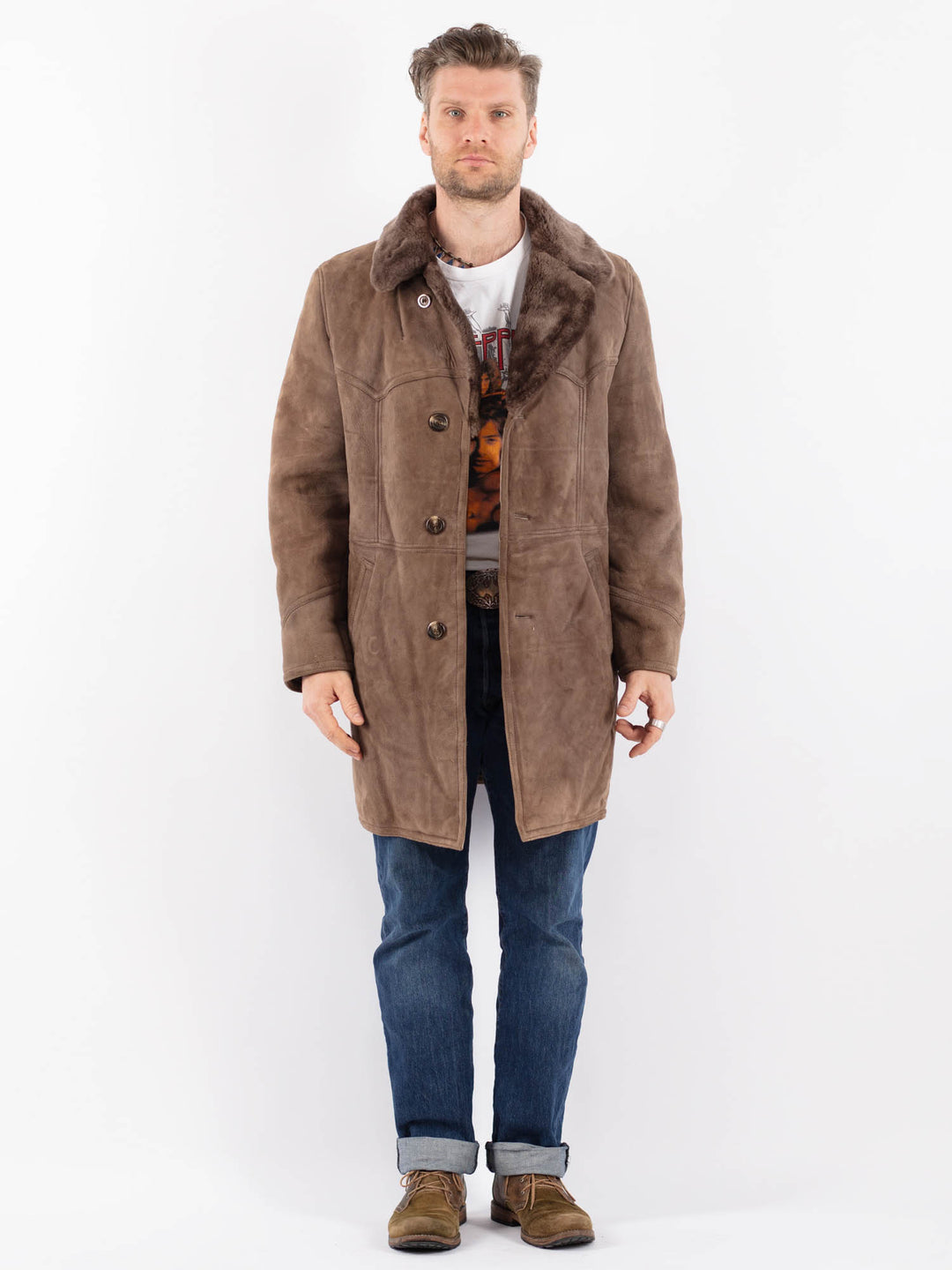 Vintage 70's Men Sheepskin Coat in BrownZ1510