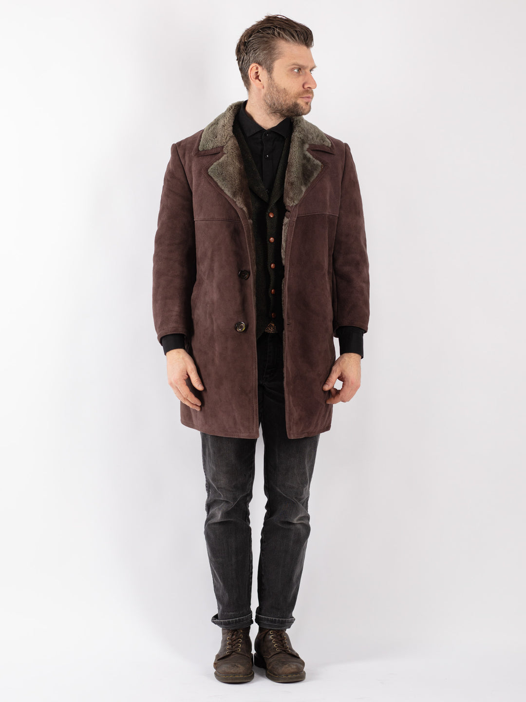 Vintage 70's Men Sheepskin Coat in Brown