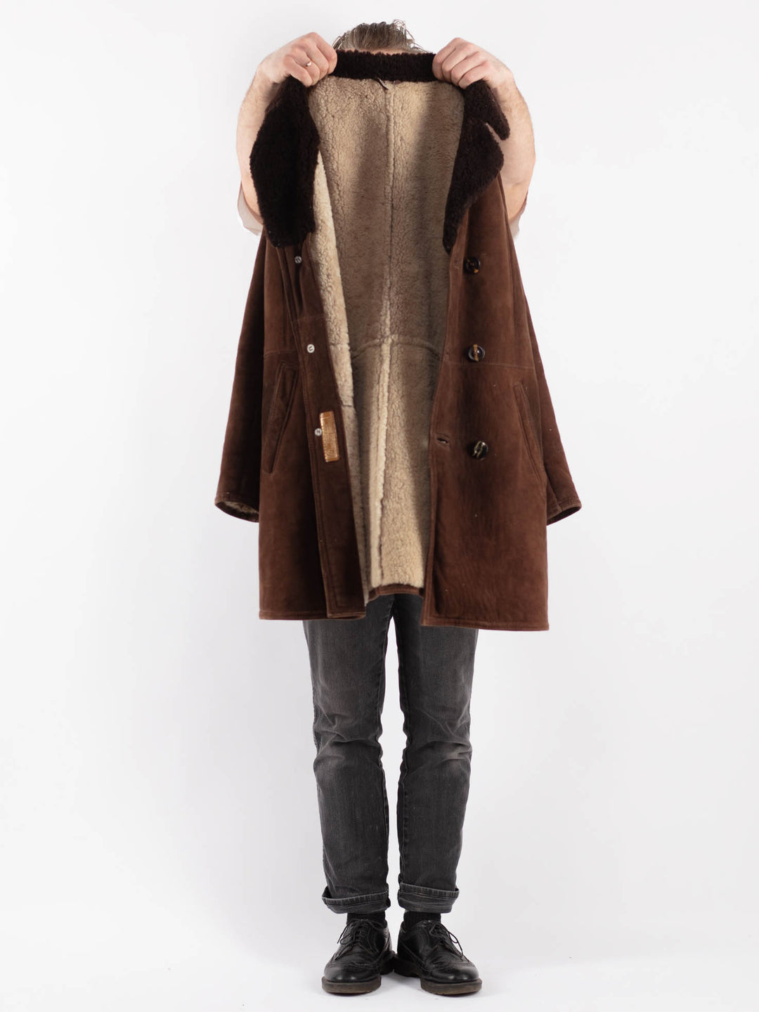 Vintage 70's Men Sheepskin Coat in BrownZ419