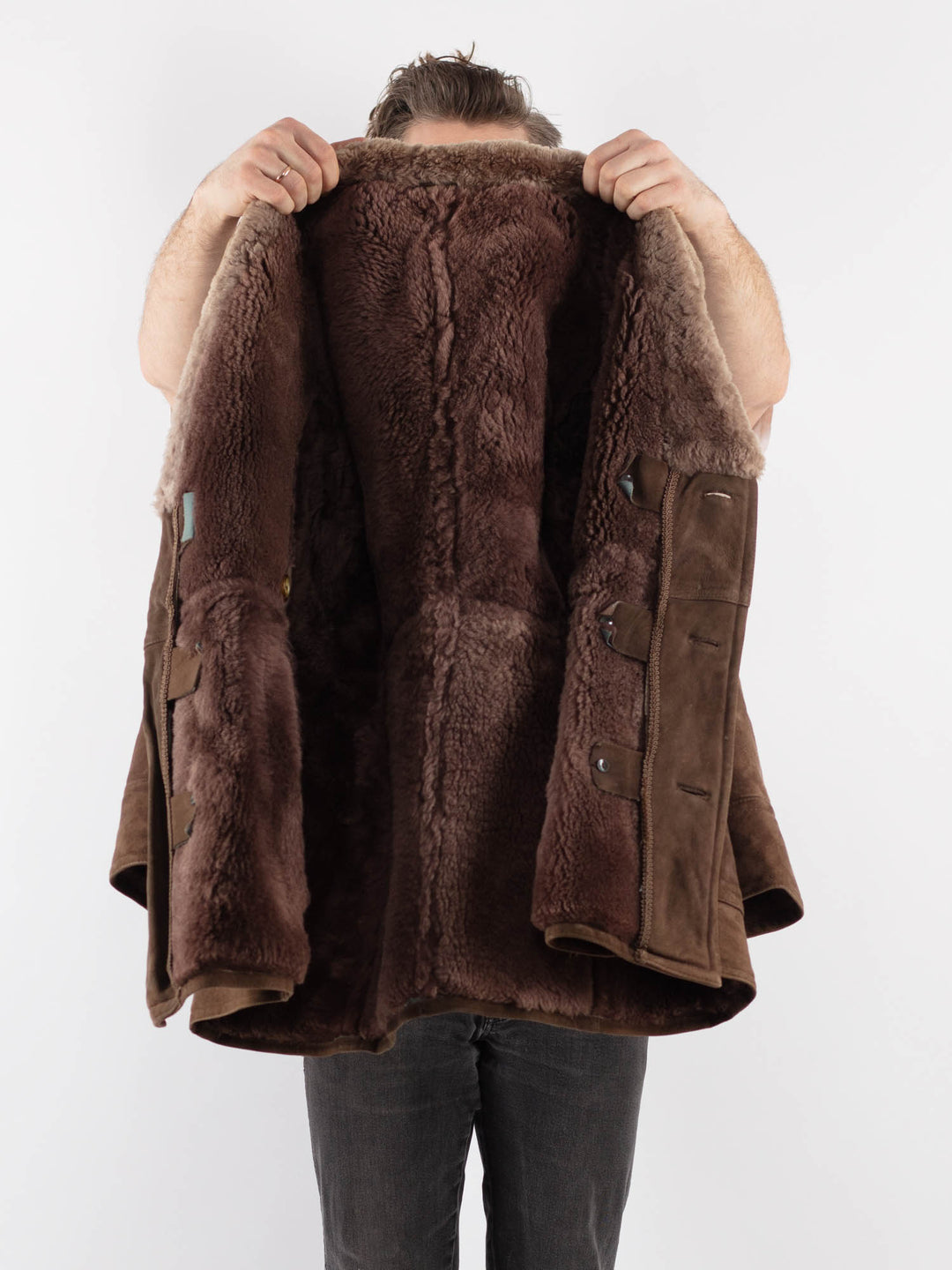 Vintage 70's Men Sheepskin Coat in Brown - NorthernGrip
