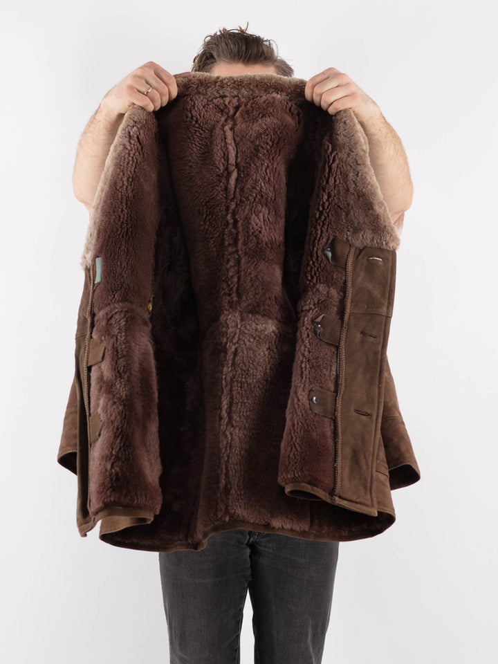 Vintage 70's Men Sheepskin Coat in Brown - NorthernGrip