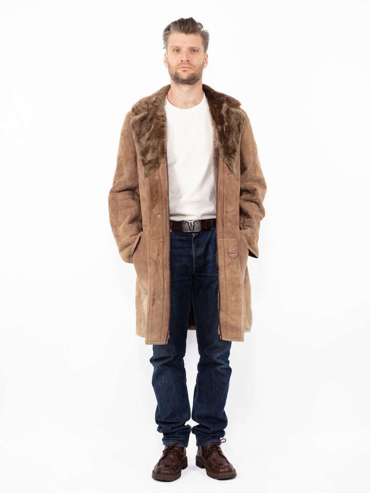 Vintage 70's Men Sheepskin Coat in Beige