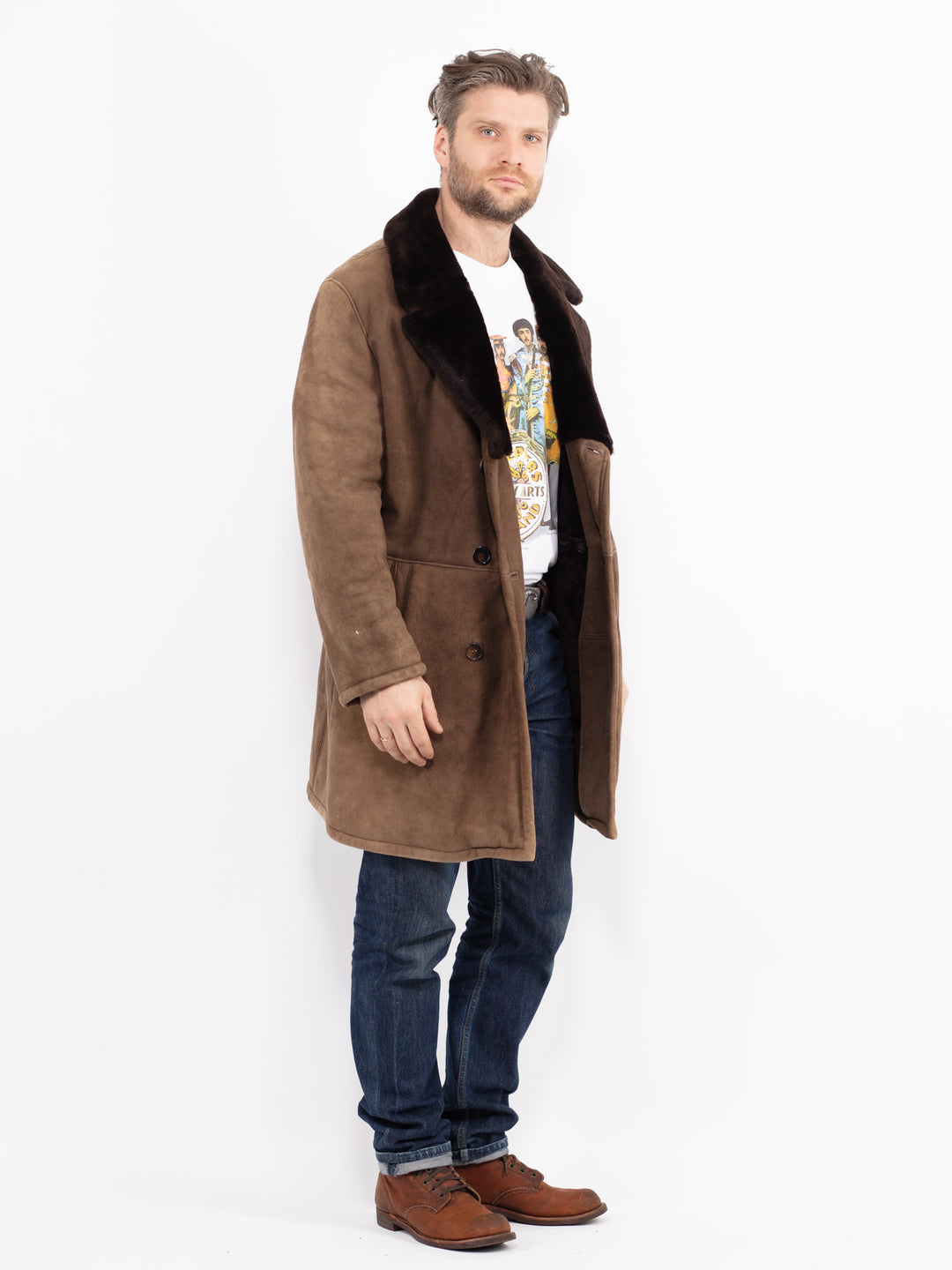 Vintage 70's Men Sheepskin Coat in BrownZ2648