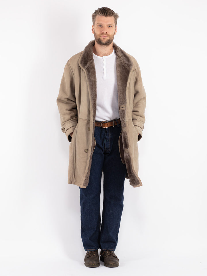 Vintage 70's Men Sheepskin Coat in Beige