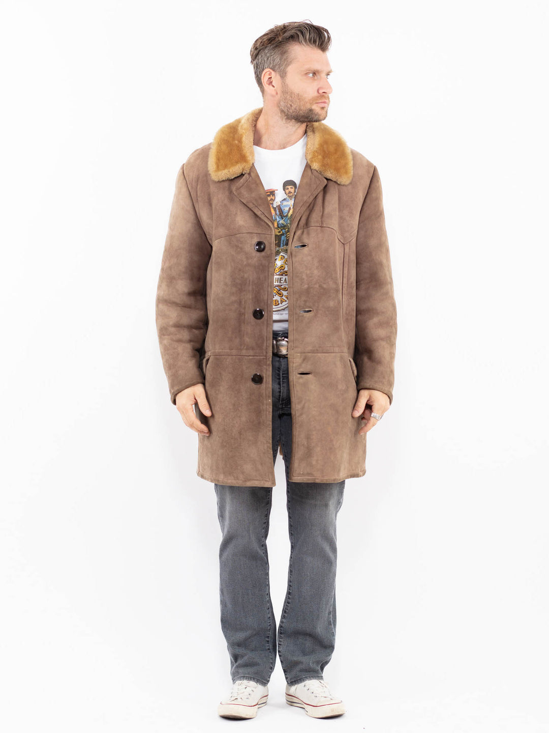 Vintage 70's Men Sheepskin Coat in BeigeZ1917