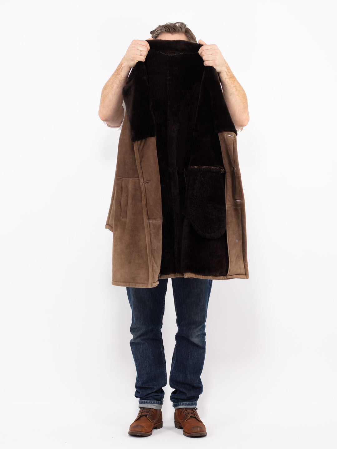 Vintage 70's Men Sheepskin Coat in BrownZ2648