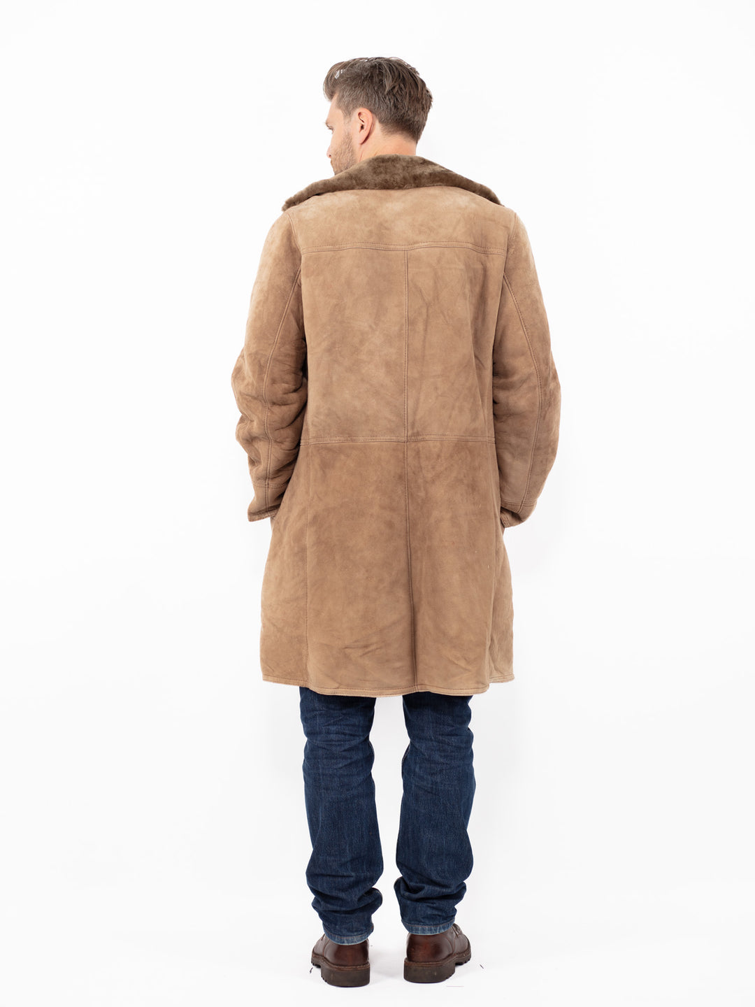 Vintage 70's Men Sheepskin Coat in Beige