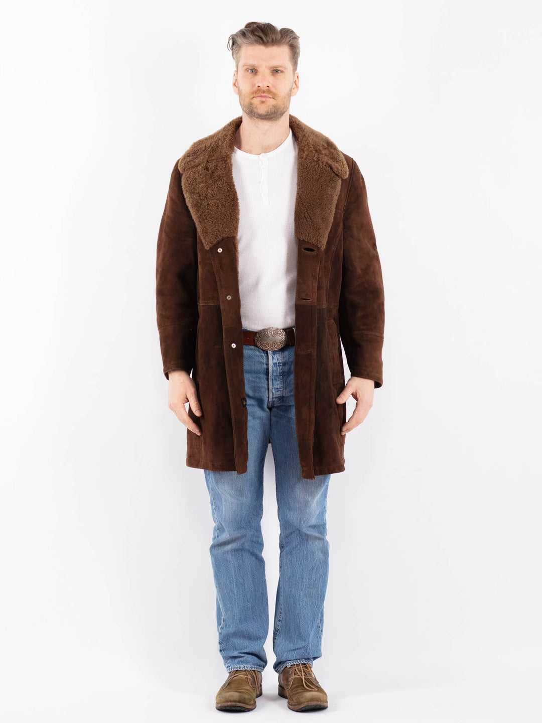 Vintage 70's Men Sheepskin Coat in BrownZ1403