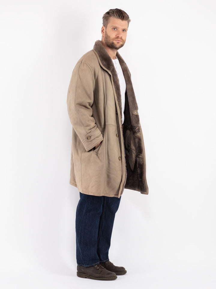 Vintage 70's Men Sheepskin Coat in Beige