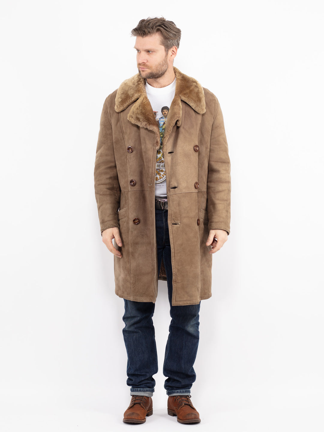 Vintage 70's Men Sheepskin Coat in BeigeZ2649