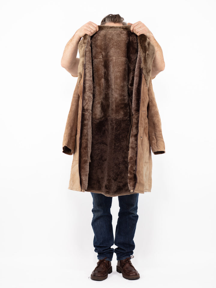 Vintage 70's Men Sheepskin Coat in Beige
