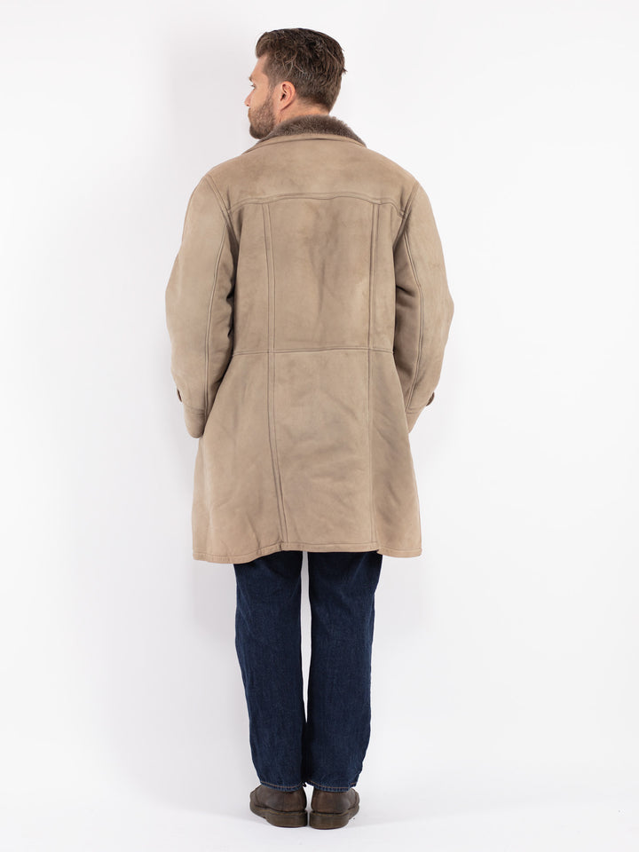 Vintage 70's Men Sheepskin Coat in Beige