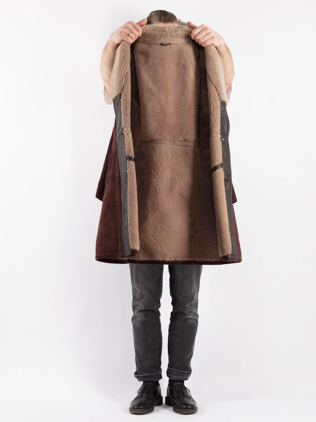 Vintage 70's Men Sheepskin Coat in BrownZ420