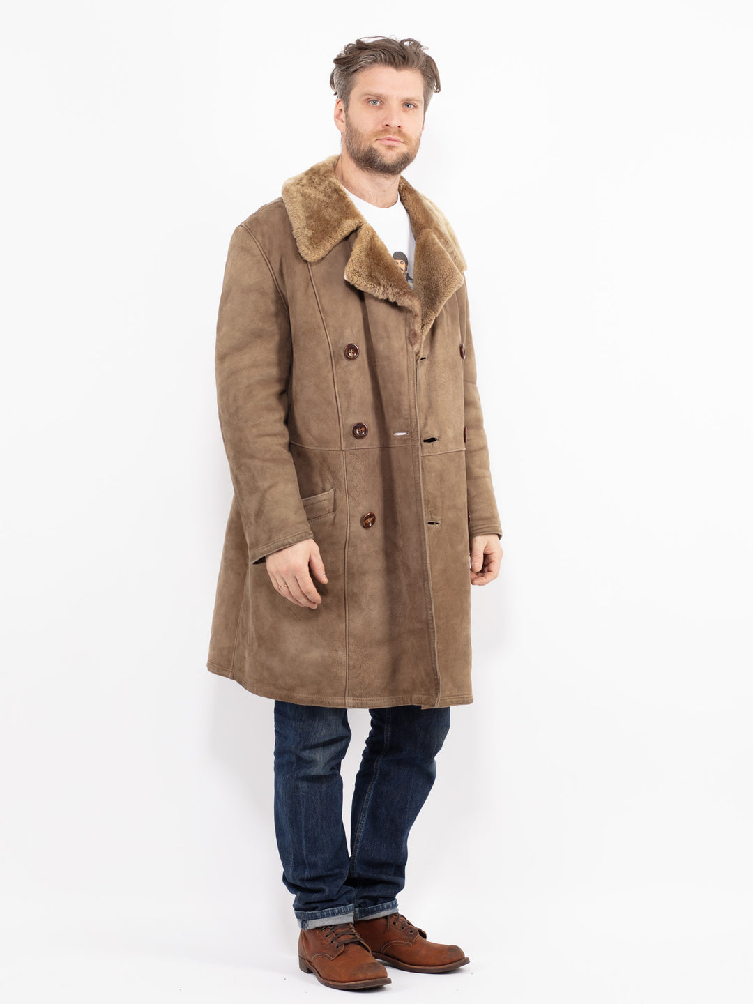 Vintage 70's Men Sheepskin Coat in BeigeZ2649