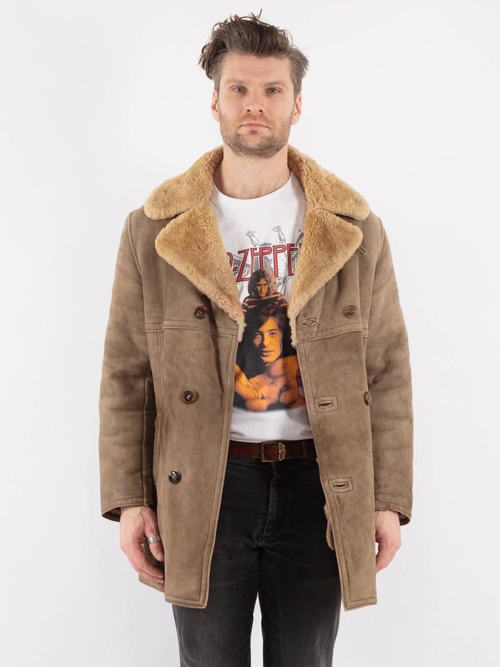 Vintage 70's Men Sheepskin Coat in BeigeZ769