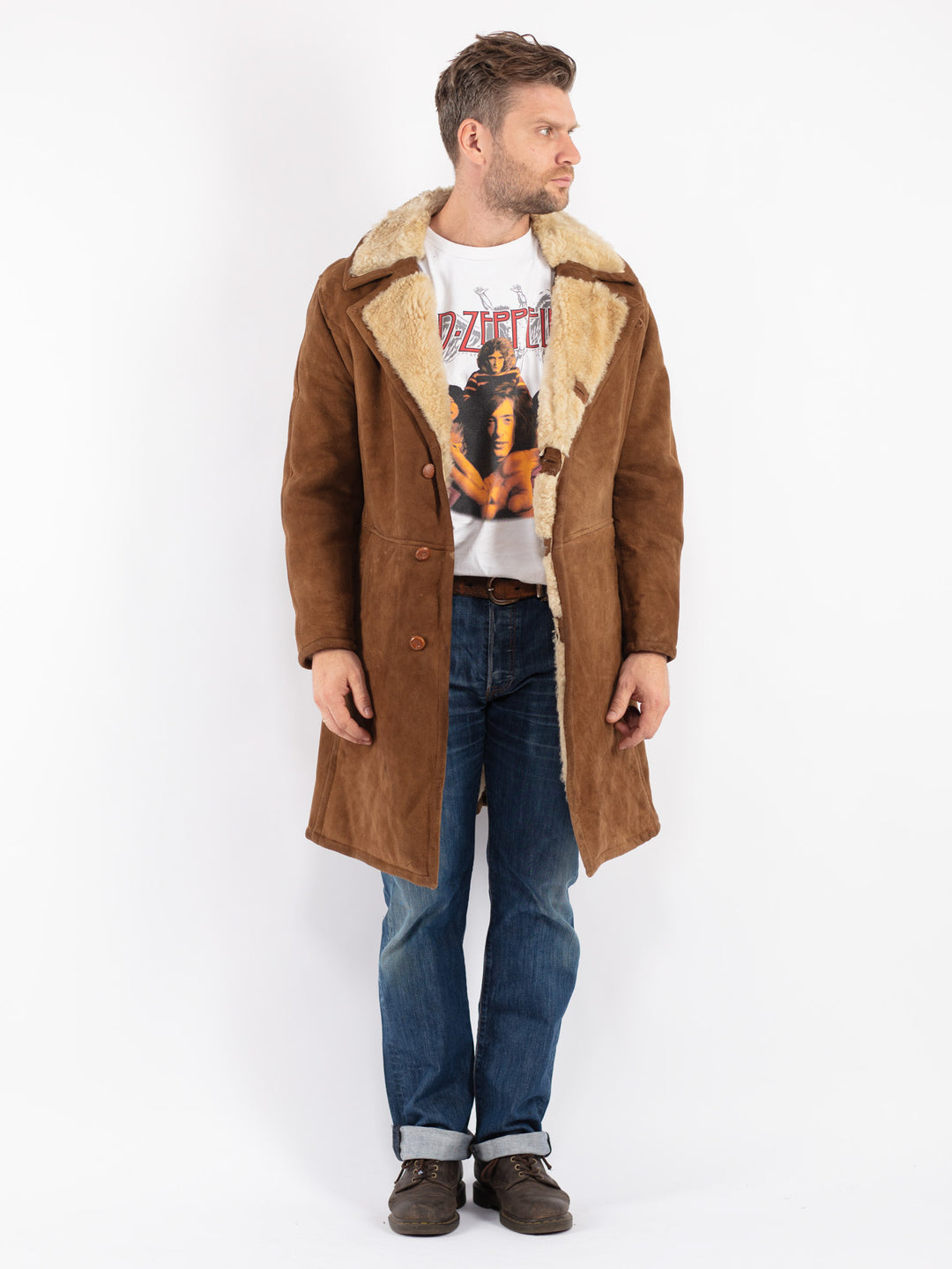 Vintage 70's Men Sheepskin Coat in Brown