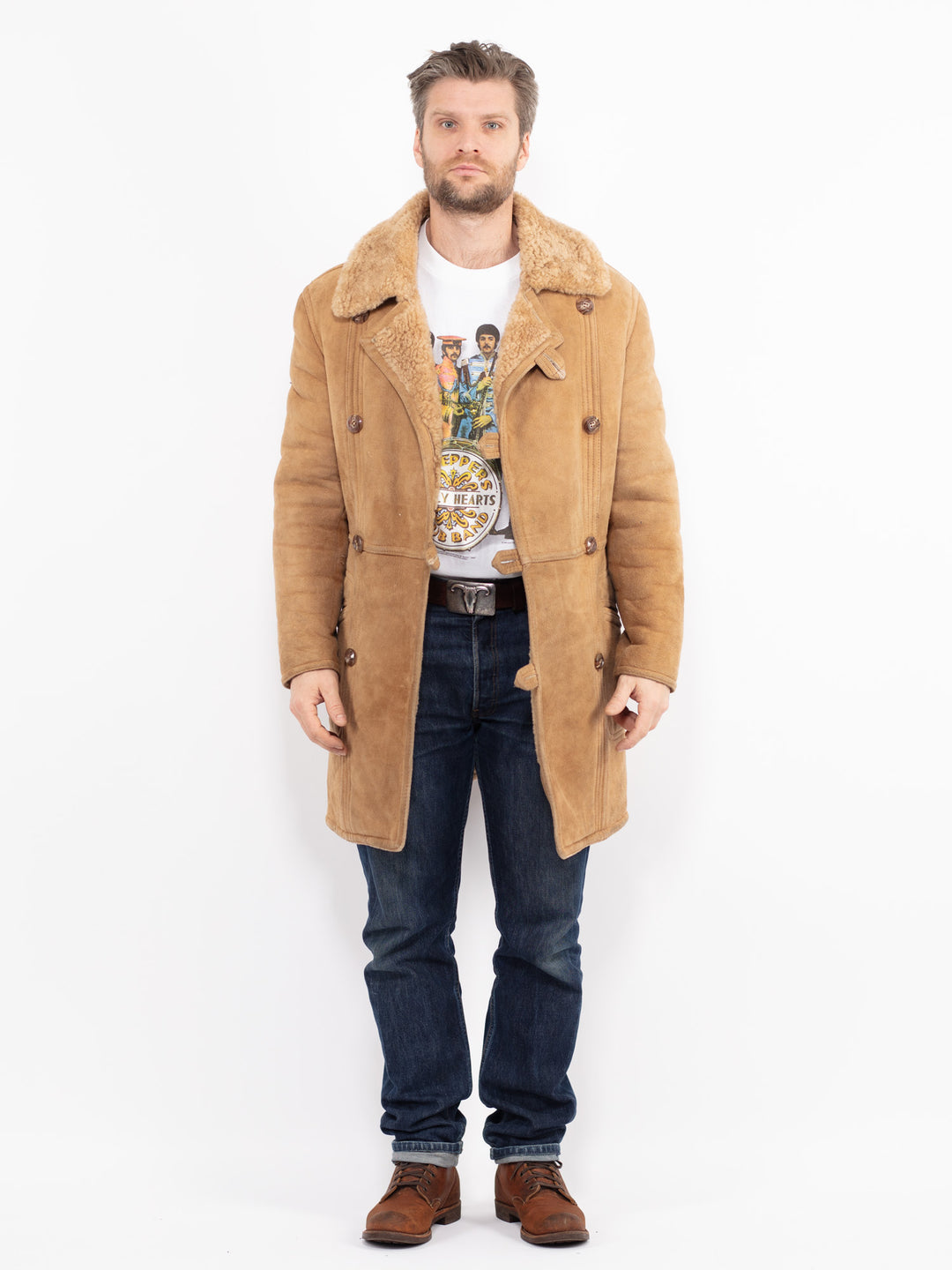 Vintage 70's Men Sheepskin Coat in BeigeZ2650