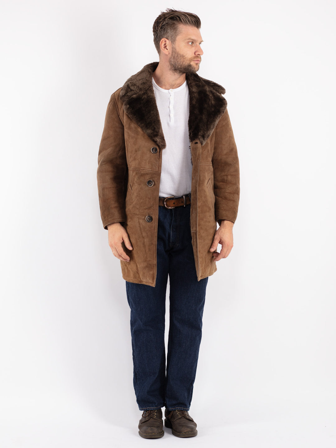 Vintage 70's Men Sheepskin Coat in Brown