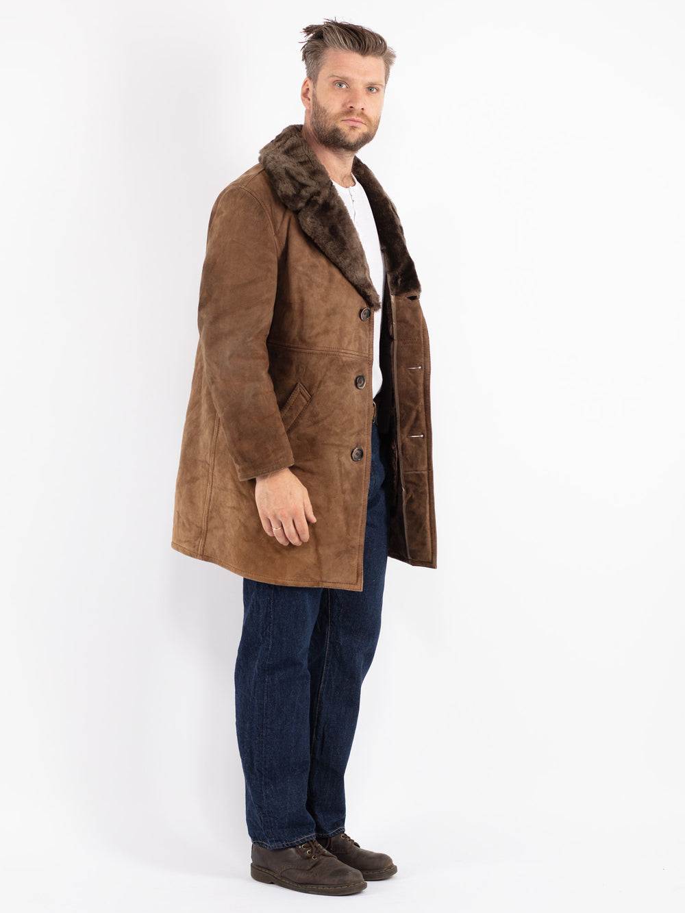 Vintage 70's Men Sheepskin Coat in Brown