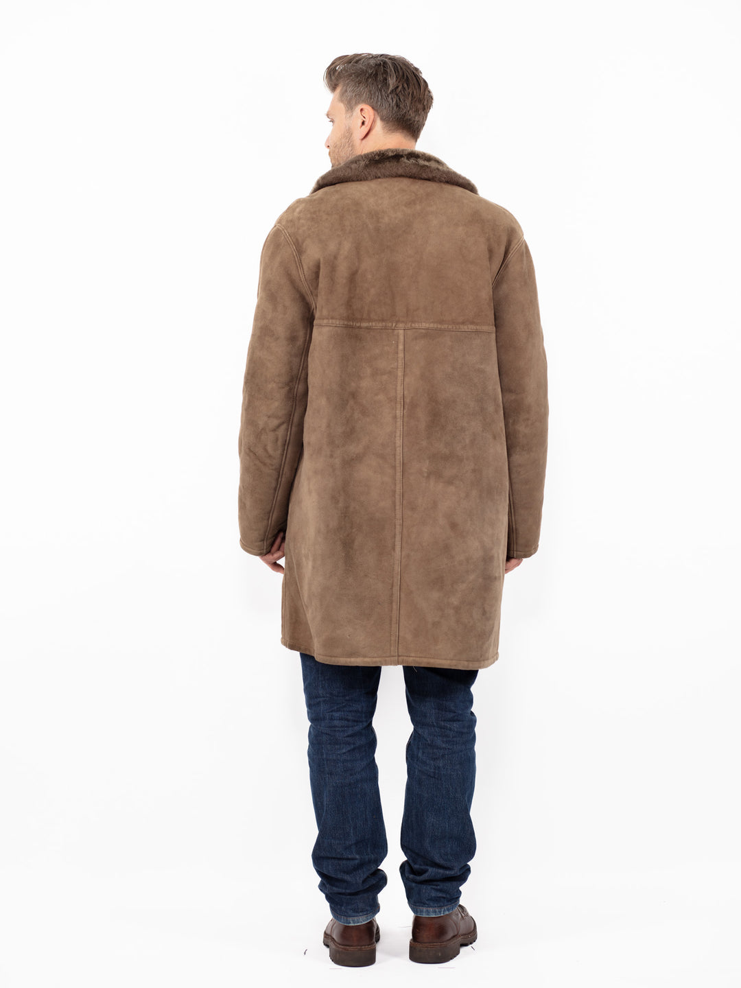 Vintage 70's Men Sheepskin Coat in Dark Beige