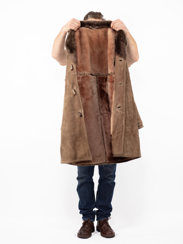 Vintage 70's Men Sheepskin Coat in Dark Beige