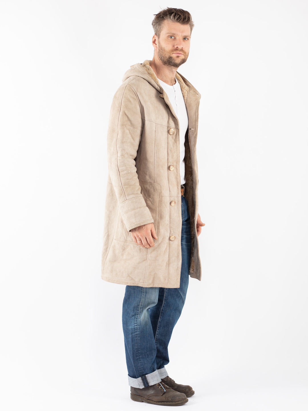 Vintage 70's Men Sheepskin Coat in Beige