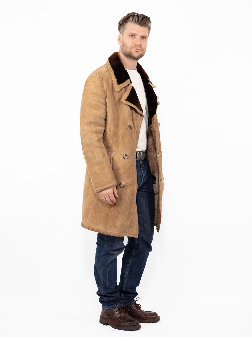 Vintage 70's Men Sheepskin Coat in BeigeZ2547
