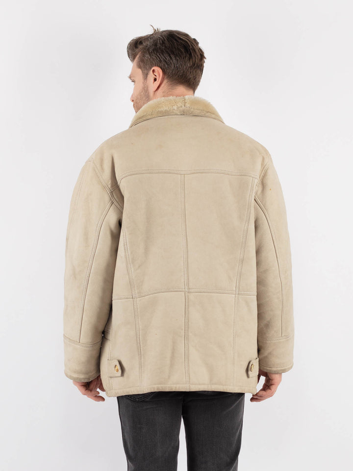 Vintage 70's Men Sheepskin Coat in Beige - NorthernGrip
