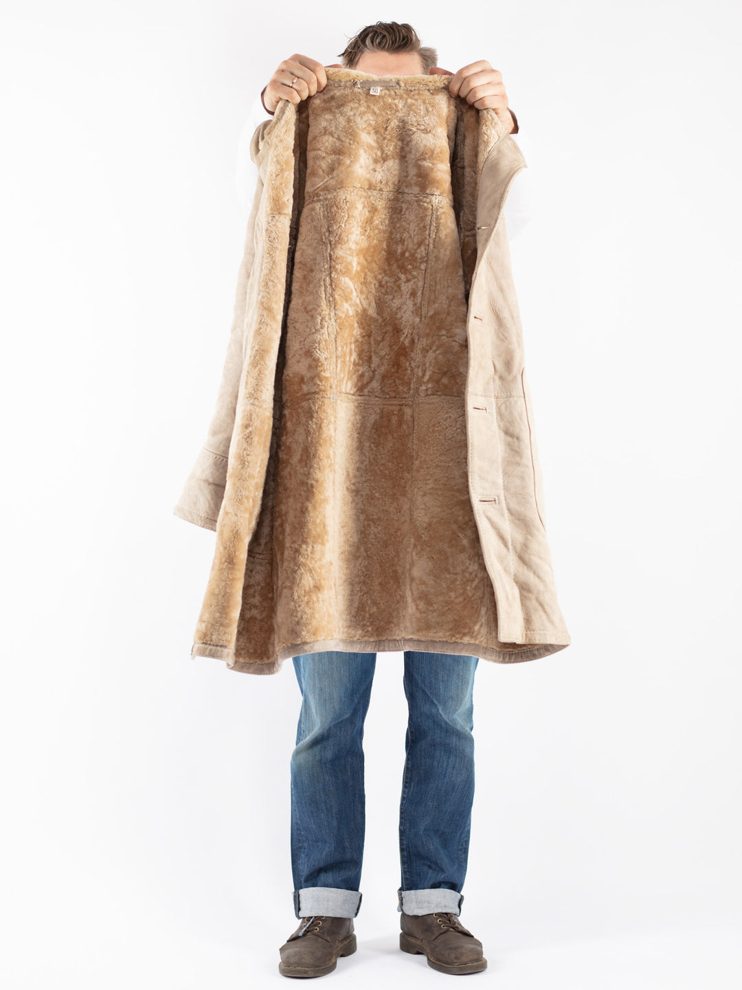 Vintage 70's Men Sheepskin Coat in Beige