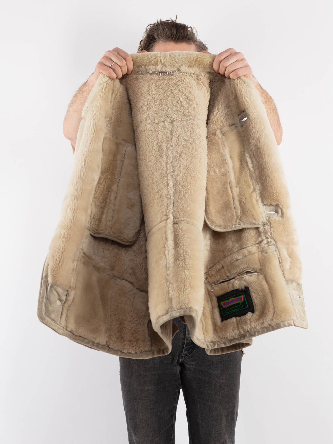 Vintage 70's Men Sheepskin Coat in Beige - NorthernGrip