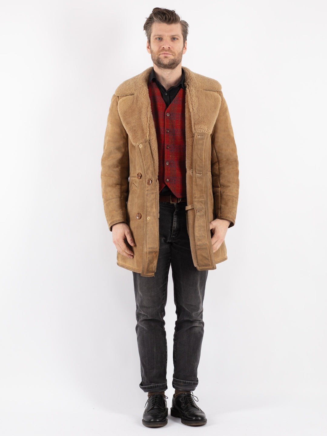 Vintage 70's Men Sheepskin Coat in Beige
