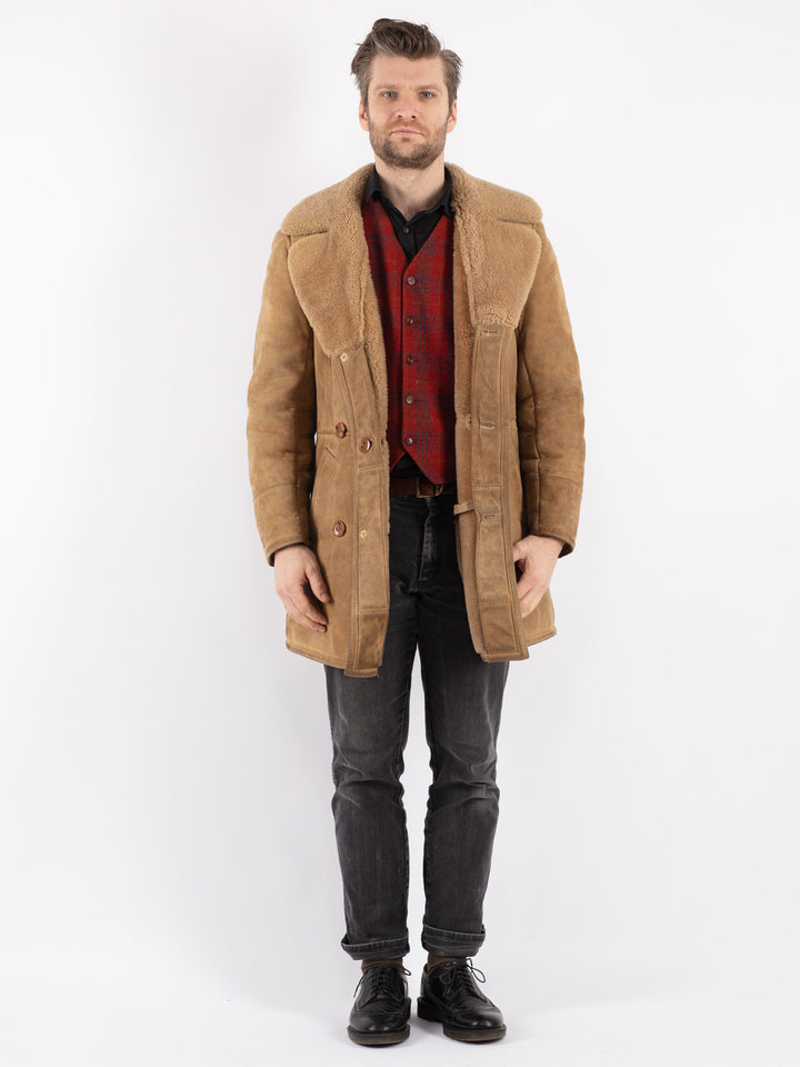 Vintage 70's Men Sheepskin Coat in Beige