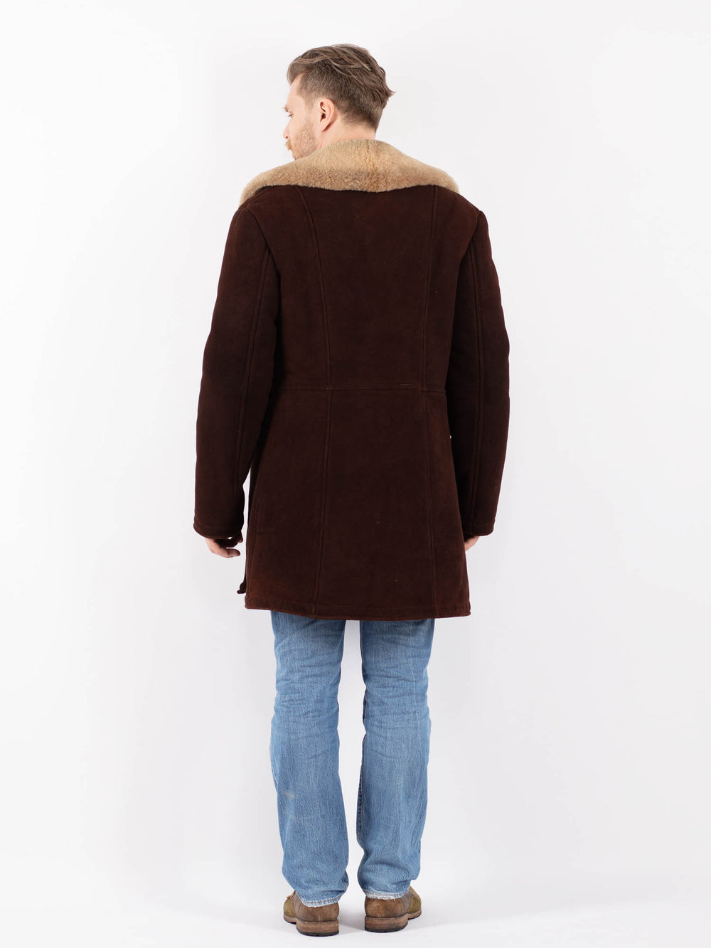 Vintage 70's Men Sheepskin Shearling Coat in BrownZ1405