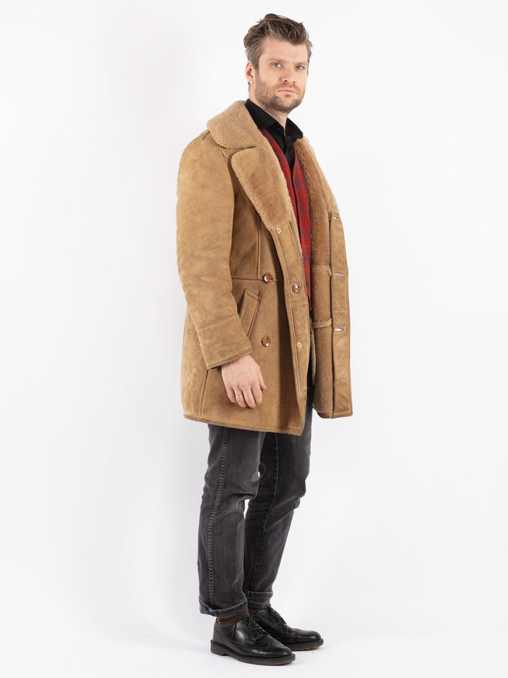 Vintage 70's Men Sheepskin Coat in Beige